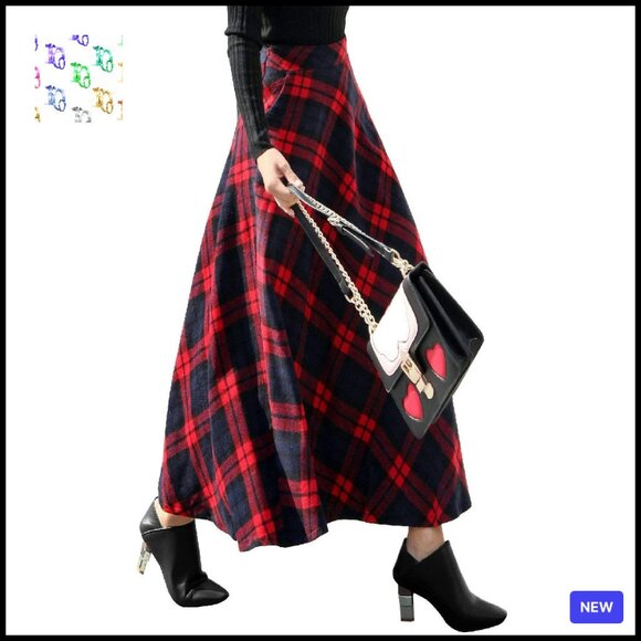 Wool Blend A-Line Skirt Elegant Flared Pleated High Waist Winter Chic